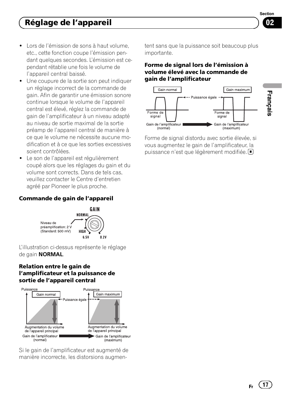 02 réglage de l ’appareil | Pioneer GM-6500F User Manual | Page 17 / 96