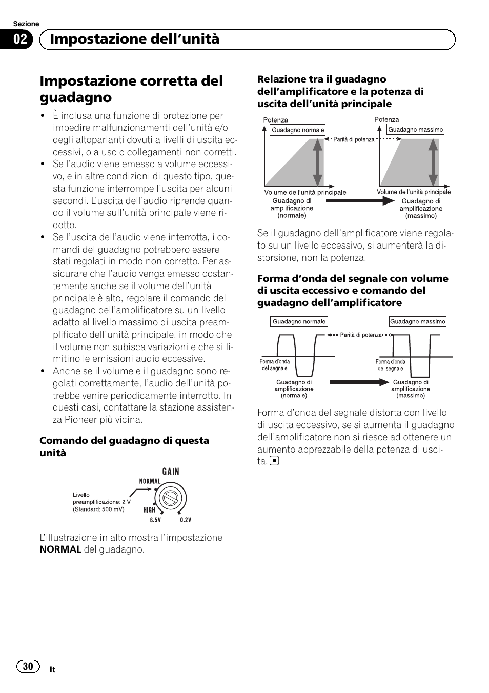 Impostazione corretta del guadagno, 02 impostazione dell ’unità | Pioneer GM-6500F User Manual | Page 30 / 96
