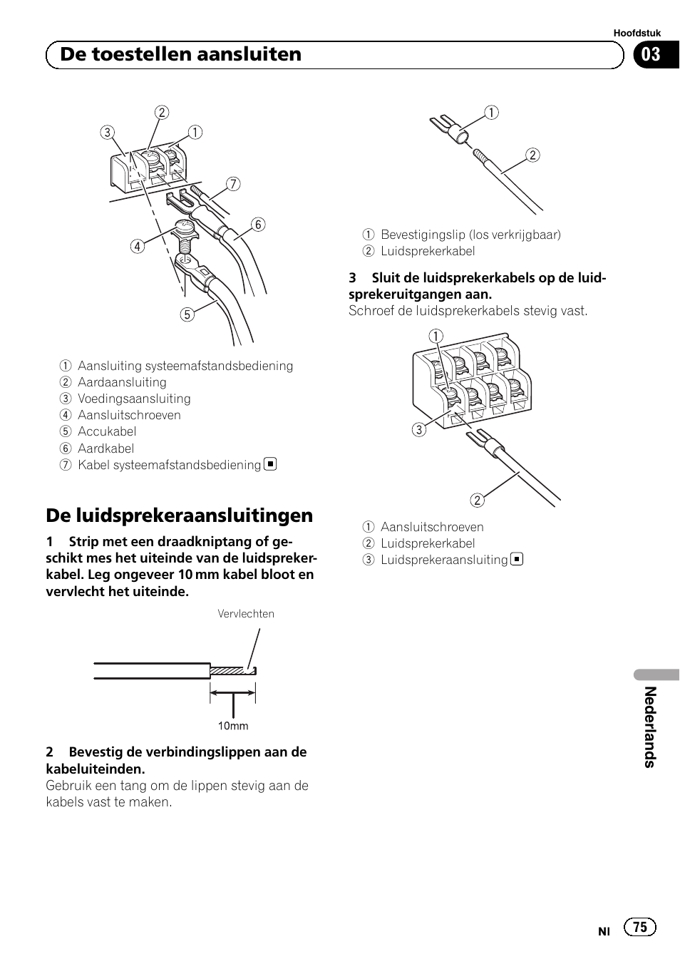 De luidsprekeraansluitingen, 03 de toestellen aansluiten | Pioneer GM-6500F User Manual | Page 75 / 96