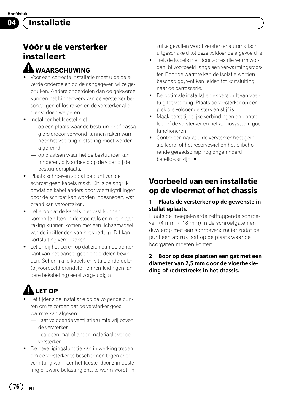 Vóór u de versterker installeert, 04 installatie | Pioneer GM-6500F User Manual | Page 76 / 96