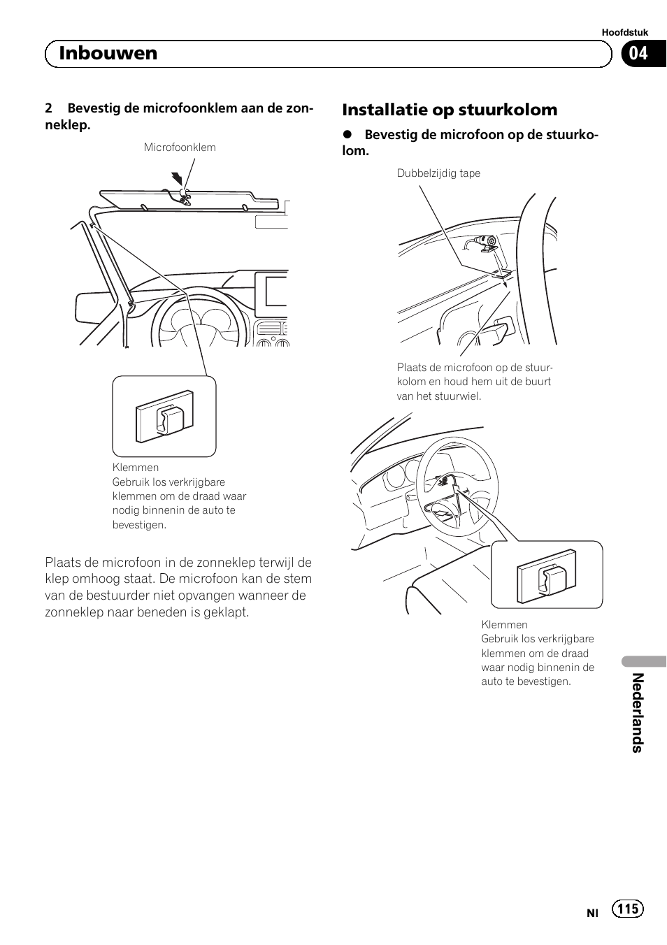 Installatie op stuurkolom 115, 04 inbouwen, Installatie op stuurkolom | Pioneer AVIC-F3210BT User Manual | Page 115 / 120