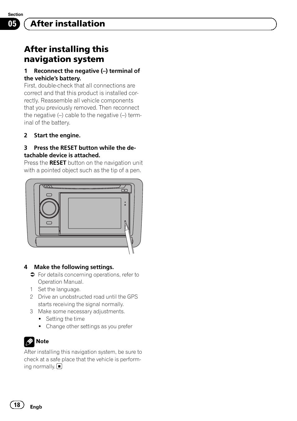 After installing this navigation system, 05 after installation | Pioneer AVIC-F3210BT User Manual | Page 18 / 120