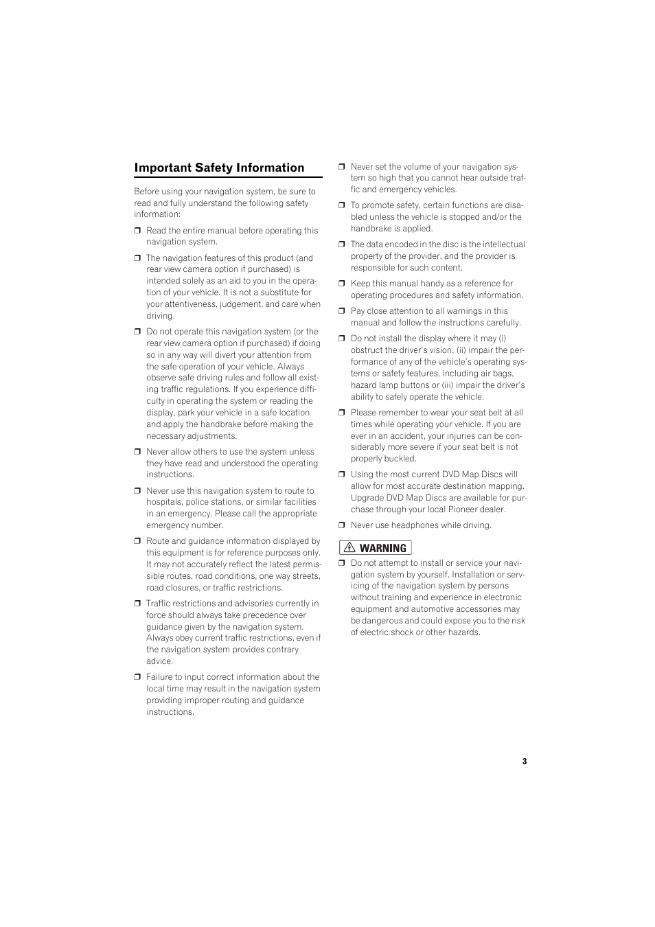 Important safety information 3, Important safety information | Pioneer AVIC-X1BT User Manual | Page 5 / 26