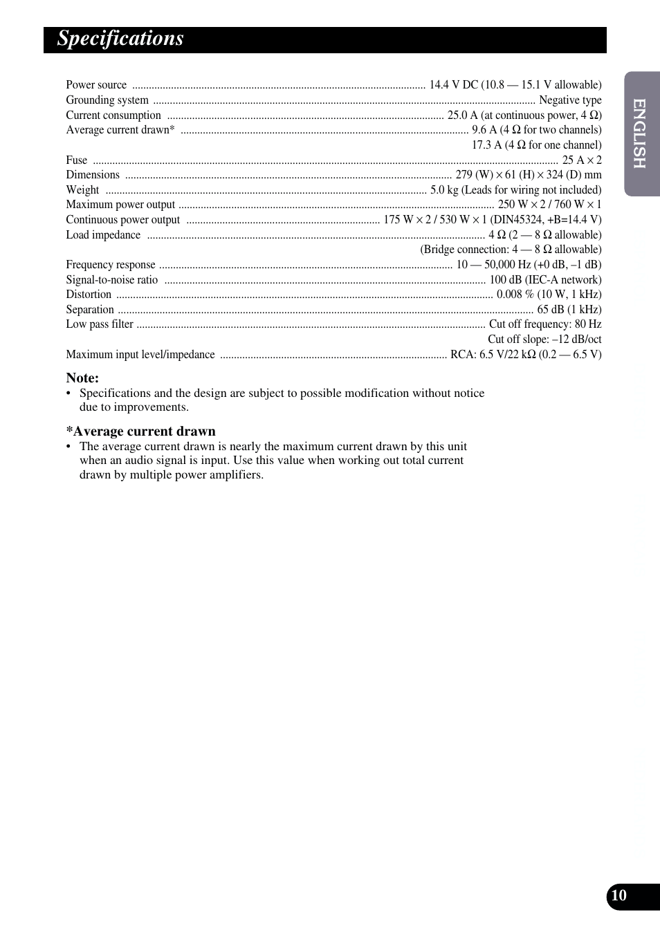 Specifications | Pioneer GM-X962 User Manual | Page 11 / 64