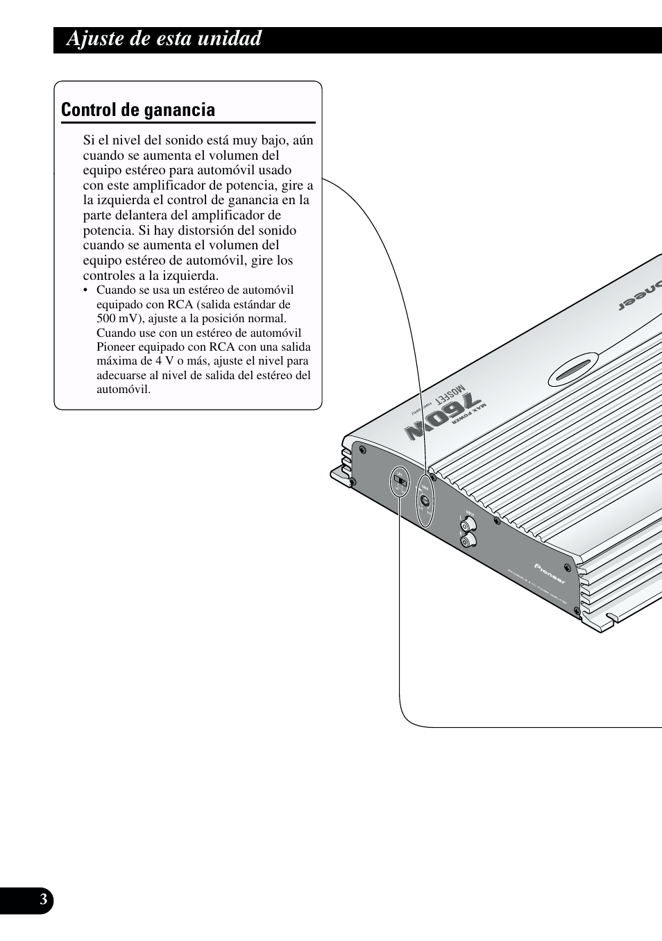 Ajuste de esta unidad, Control de ganancia | Pioneer GM-X962 User Manual | Page 14 / 64