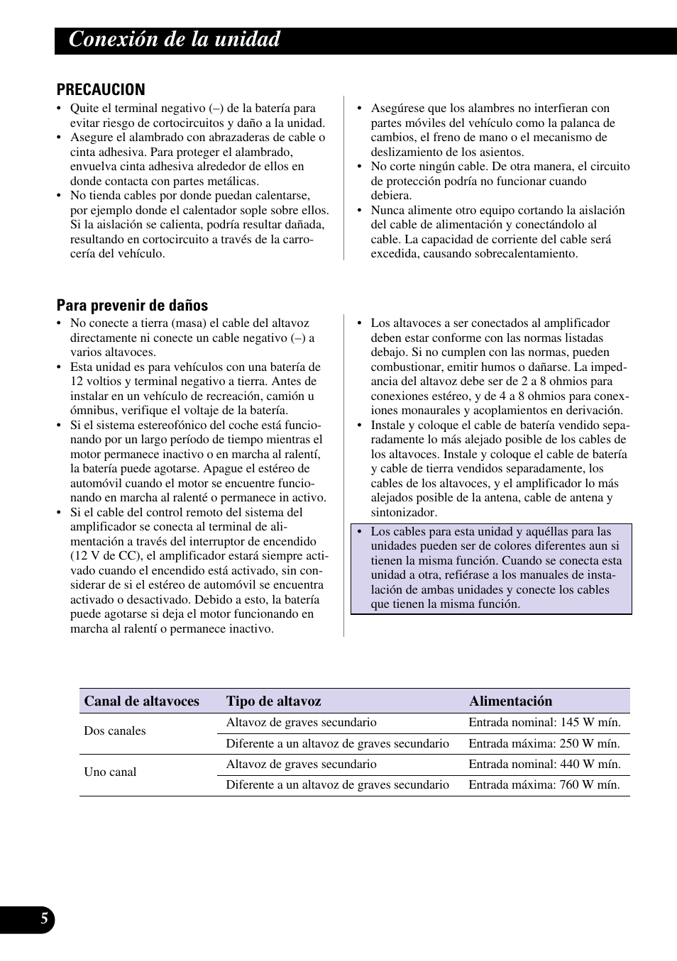 Conexión de la unidad | Pioneer GM-X962 User Manual | Page 16 / 64