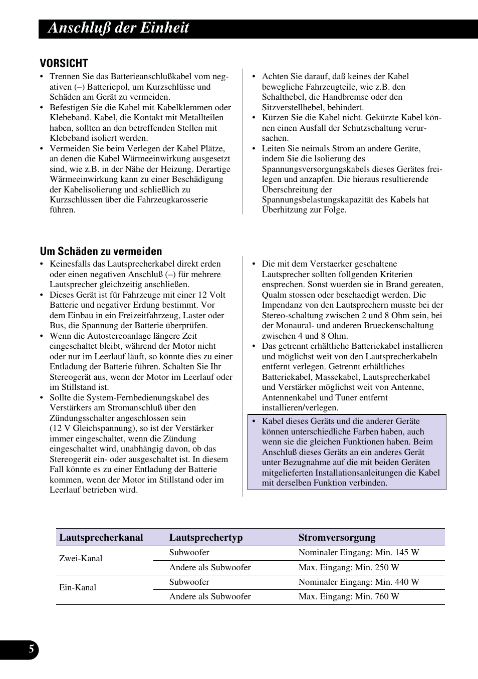 Anschluß der einheit | Pioneer GM-X962 User Manual | Page 26 / 64