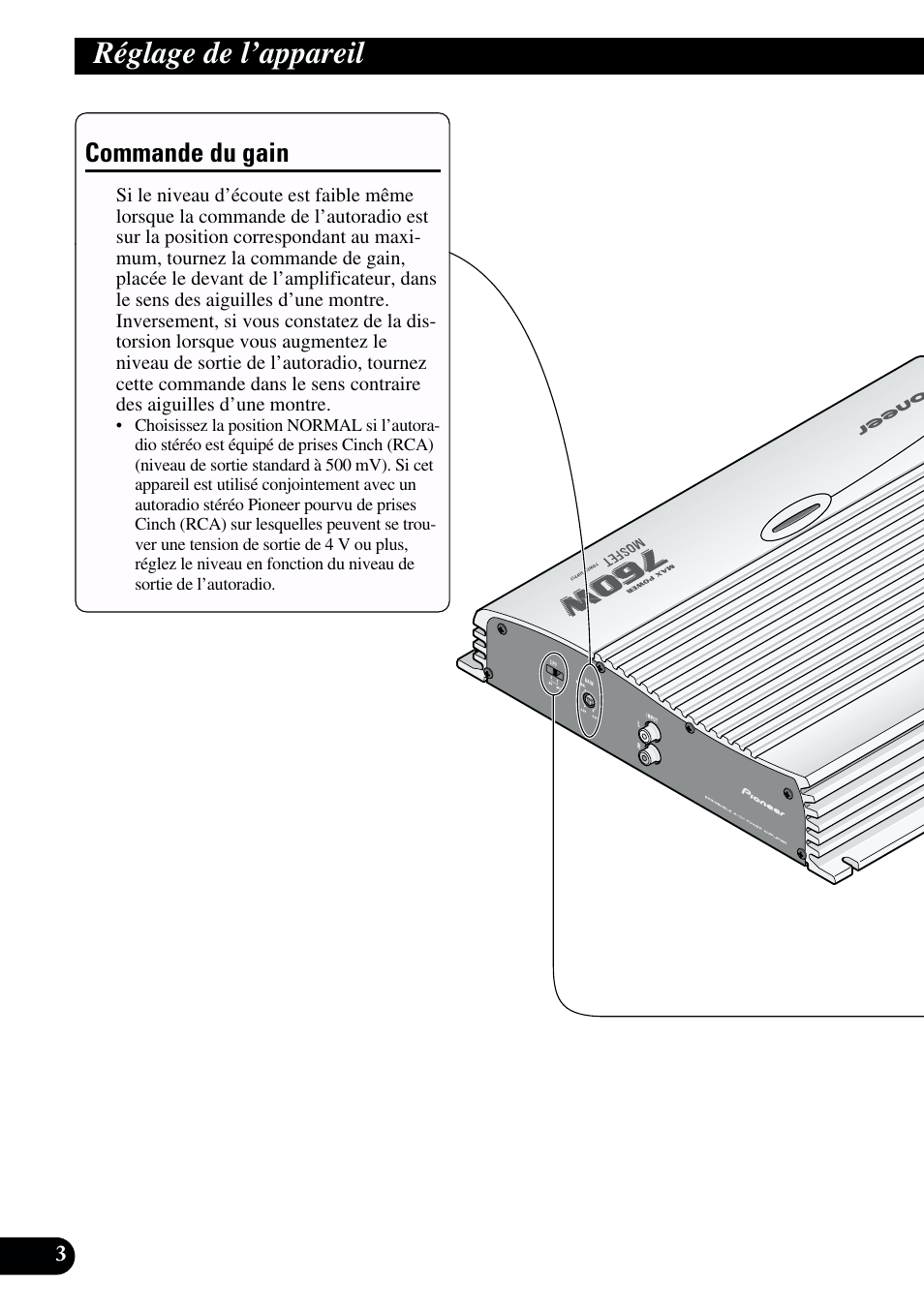 Réglage de l’appareil, Commande du gain | Pioneer GM-X962 User Manual | Page 34 / 64