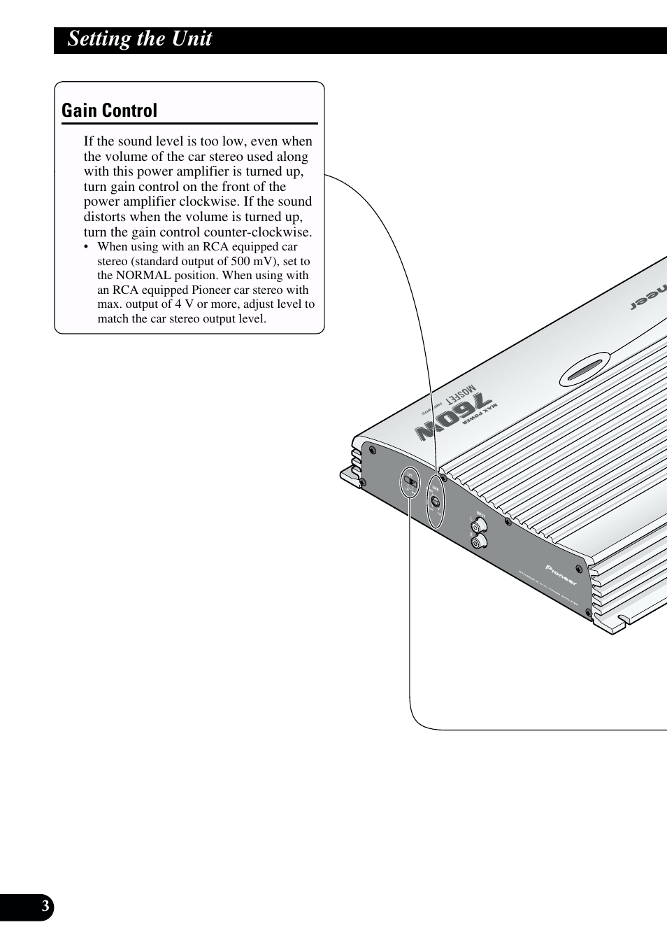 Setting the unit, Gain control | Pioneer GM-X962 User Manual | Page 4 / 64