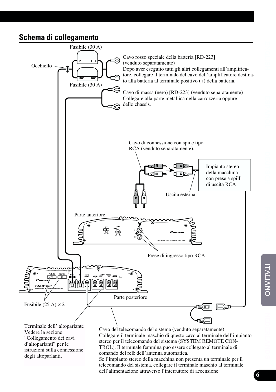 Schema di collegamento | Pioneer GM-X962 User Manual | Page 47 / 64