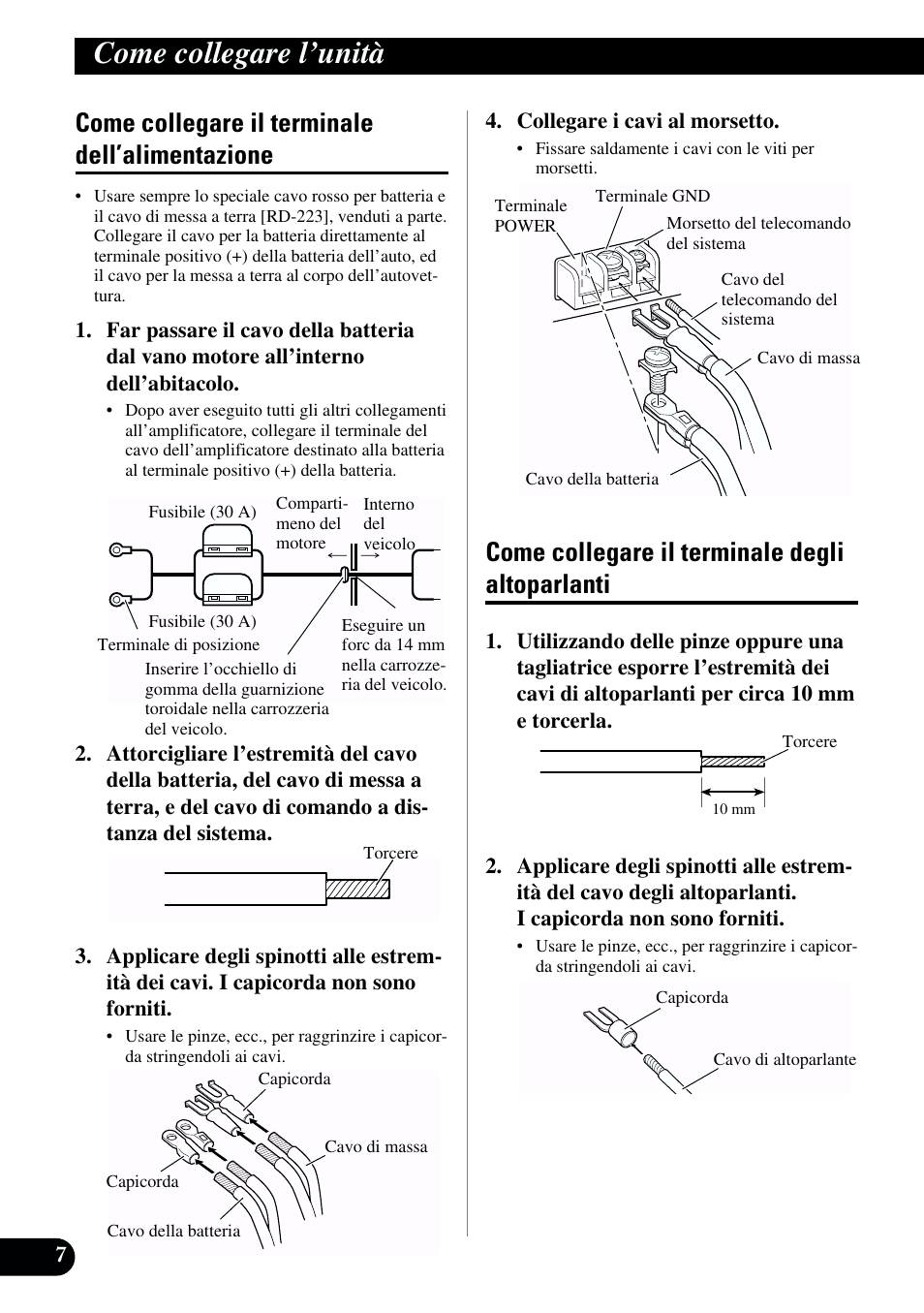 Come collegare il terminale, Dell’alimentazione, Come collegare il terminale degli | Altoparlanti, Come collegare l’unità, Come collegare il terminale dell’alimentazione, Come collegare il terminale degli altoparlanti | Pioneer GM-X962 User Manual | Page 48 / 64