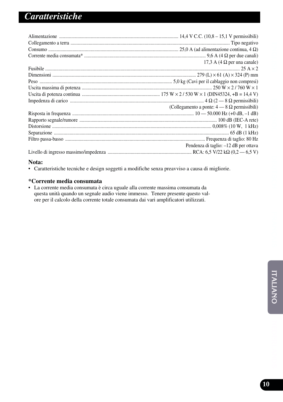 Caratteristiche | Pioneer GM-X962 User Manual | Page 51 / 64