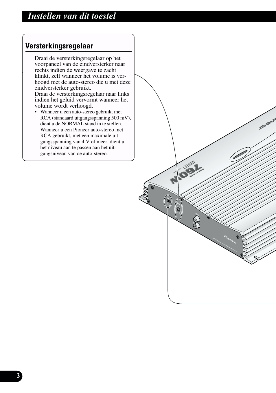 Instellen van dit toestel, Versterkingsregelaar | Pioneer GM-X962 User Manual | Page 54 / 64