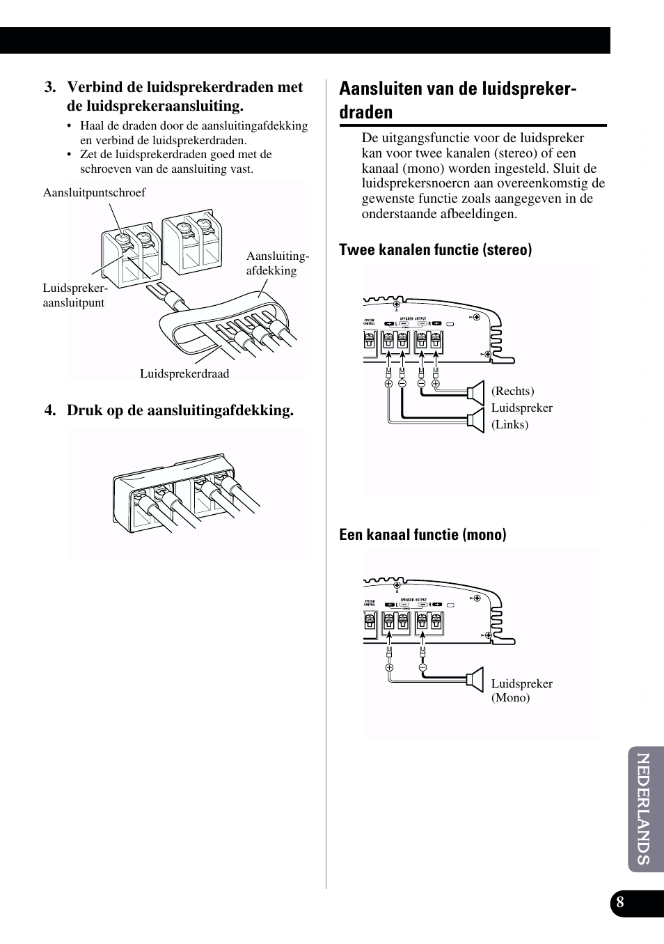 Aansluiten van de luidsprekerdraden, Aansluiten van de luidspreker- draden | Pioneer GM-X962 User Manual | Page 59 / 64