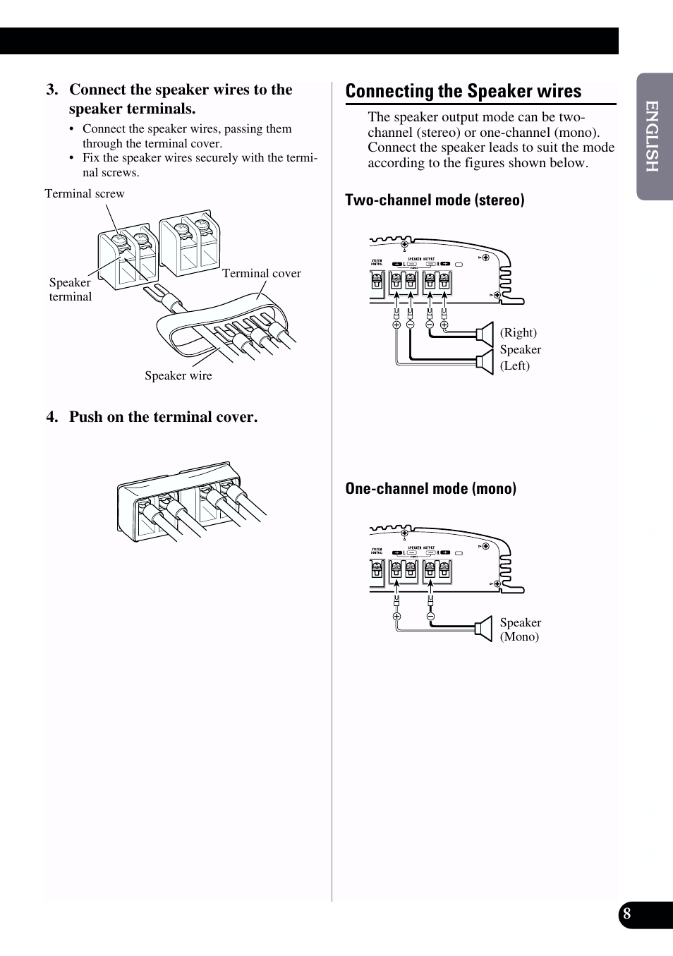Connecting the speaker wires | Pioneer GM-X962 User Manual | Page 9 / 64