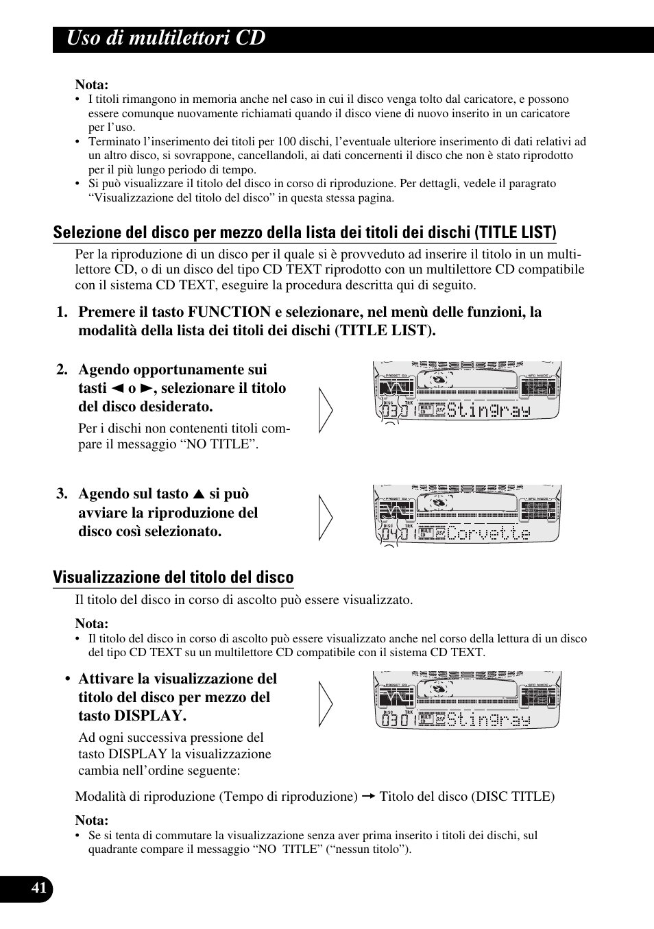 Uso di multilettori cd, Visualizzazione del titolo del disco | Pioneer FH-P6600R User Manual | Page 104 / 188