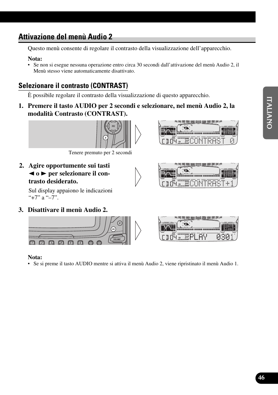 Attivazione del menù audio 2, Selezionare il contrasto (contrast) | Pioneer FH-P6600R User Manual | Page 109 / 188