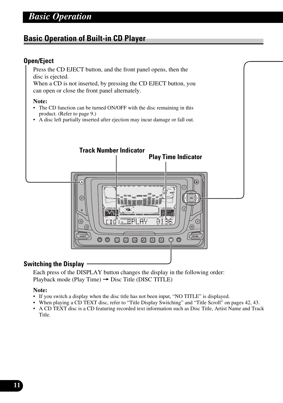 Basic operation of built-in cd player, Open/eject, Switching the display | Track search and fast forward/reverse, Disc loading slot, Basic operation | Pioneer FH-P6600R User Manual | Page 12 / 188