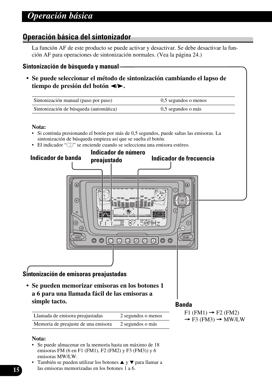 Operación básica del sintonizador, Sintonización de búsqueda y manual, Sintonización de emisoras preajustadas | Banda, Operación básica | Pioneer FH-P6600R User Manual | Page 140 / 188