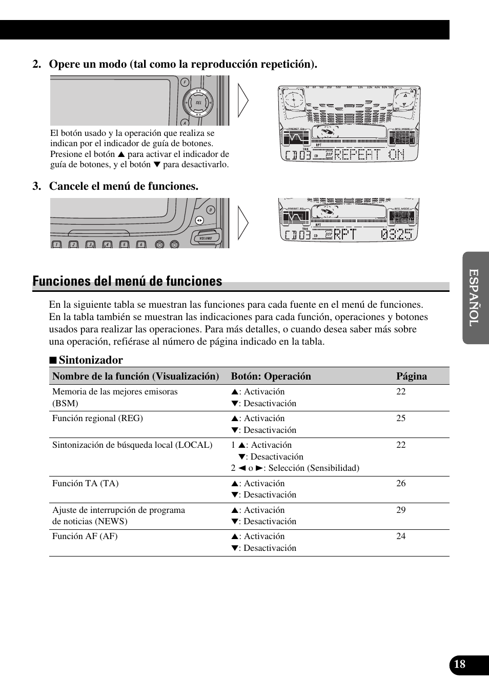 Funciones del menú de funciones | Pioneer FH-P6600R User Manual | Page 143 / 188