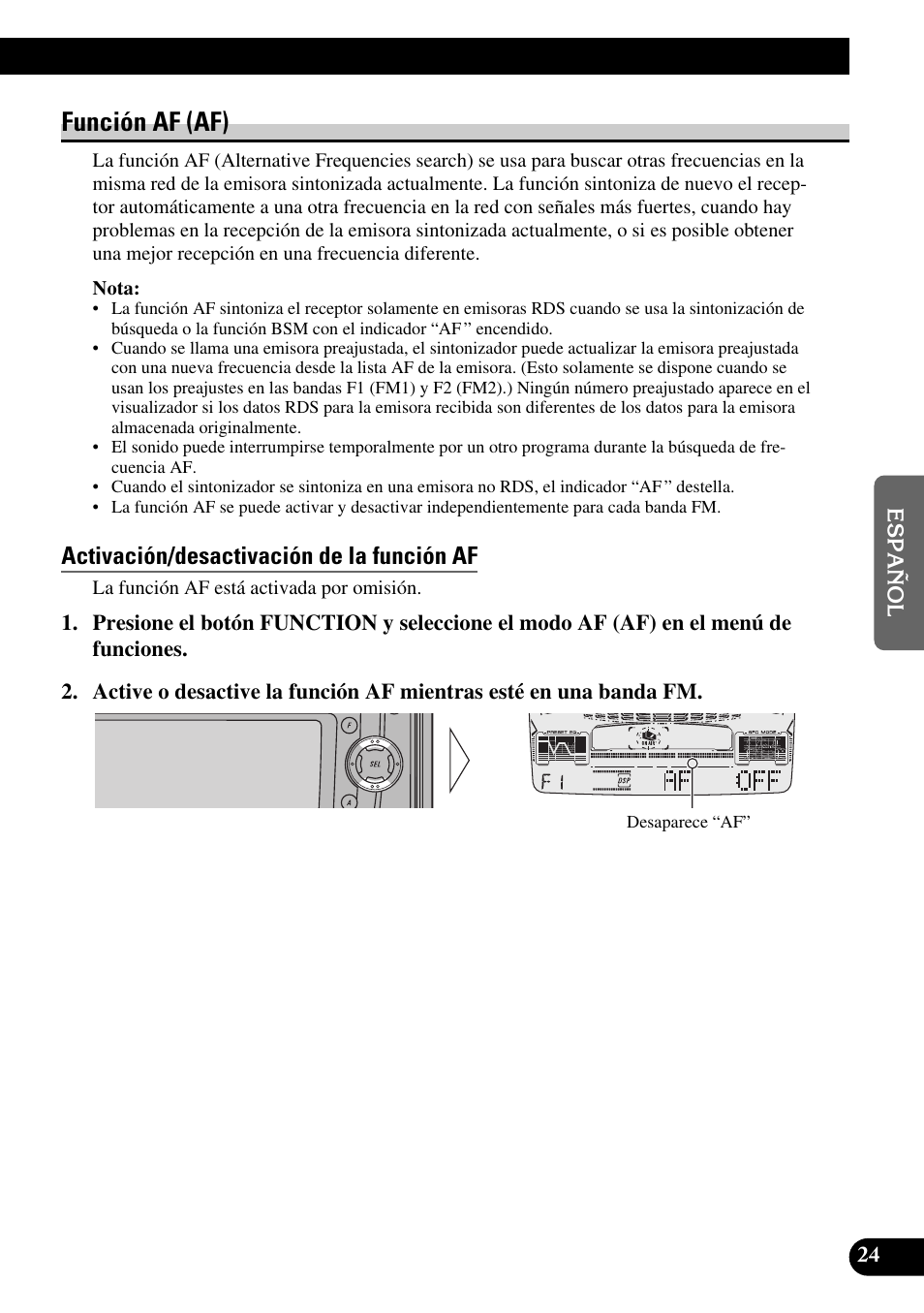 Función af (af), Activación/desactivación de la función af | Pioneer FH-P6600R User Manual | Page 149 / 188
