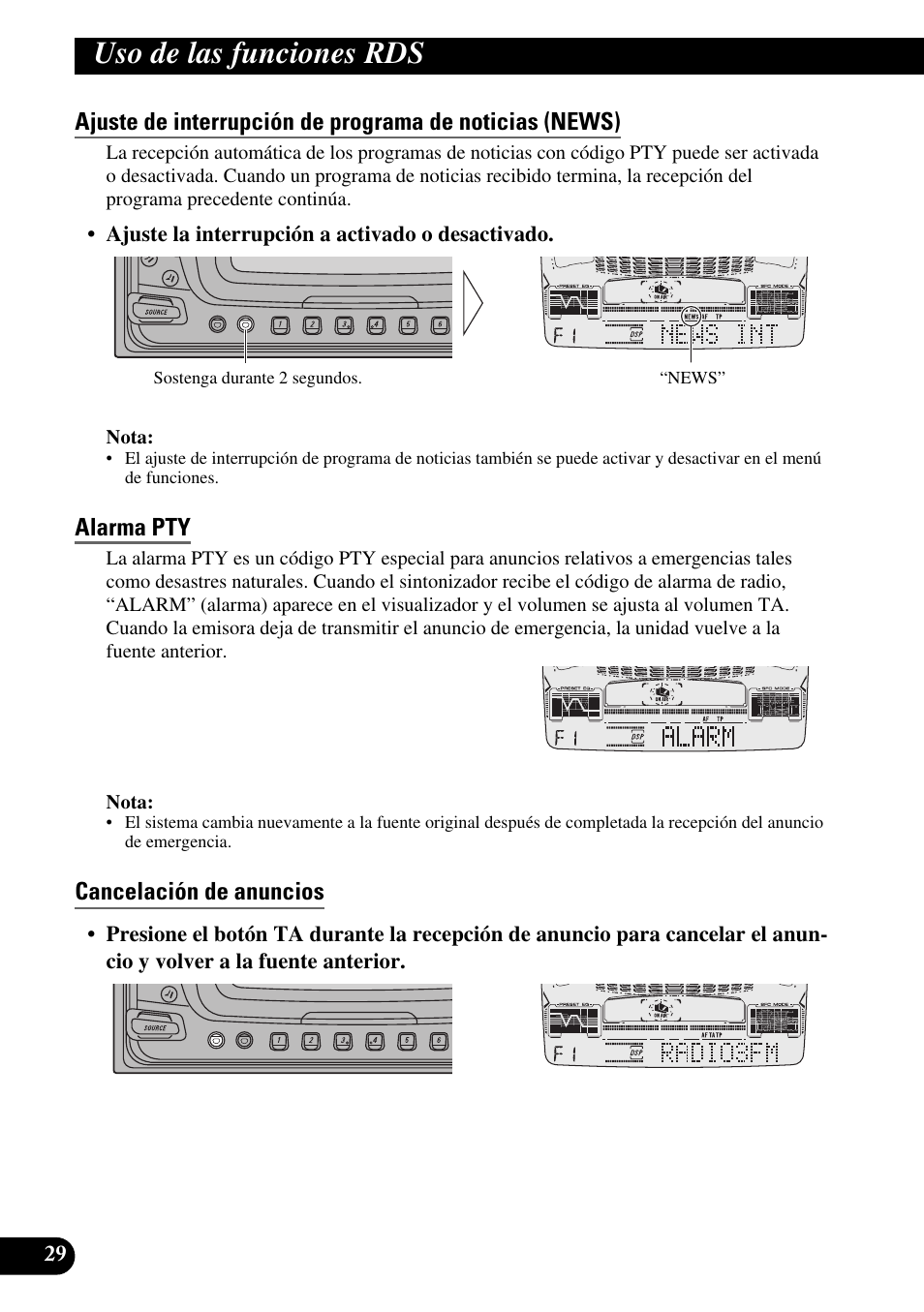 A title (english) uso de las funciones rds | Pioneer FH-P6600R User Manual | Page 154 / 188