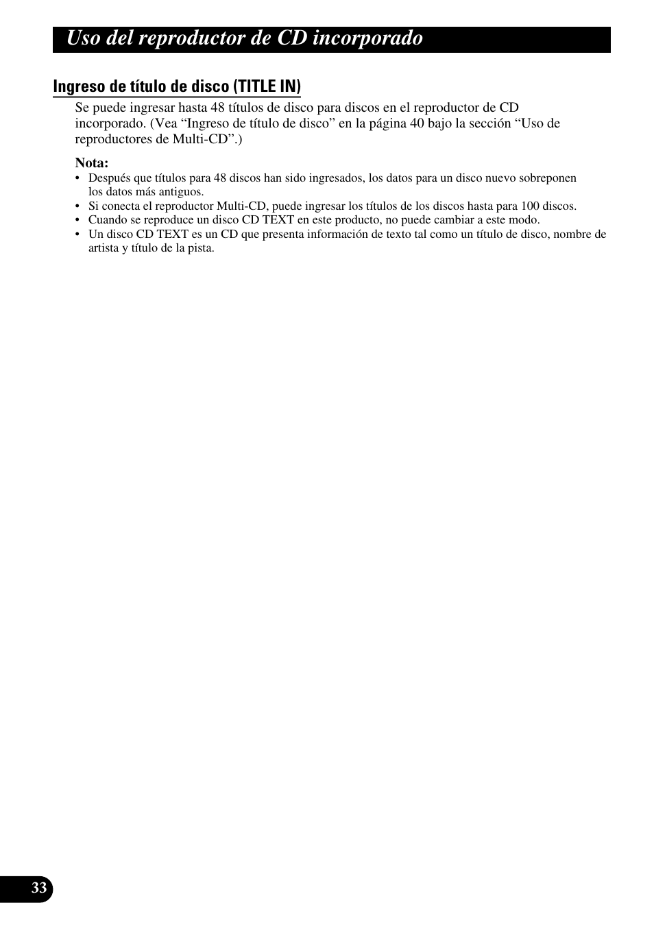 Uso del reproductor de cd incorporado, Ingreso de título de disco (title in) | Pioneer FH-P6600R User Manual | Page 158 / 188