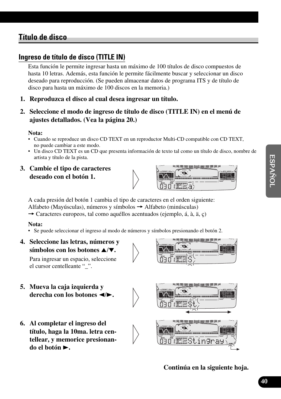 Título de disco, Ingreso de título de disco (title in), Visualización del título de disco | Pioneer FH-P6600R User Manual | Page 165 / 188