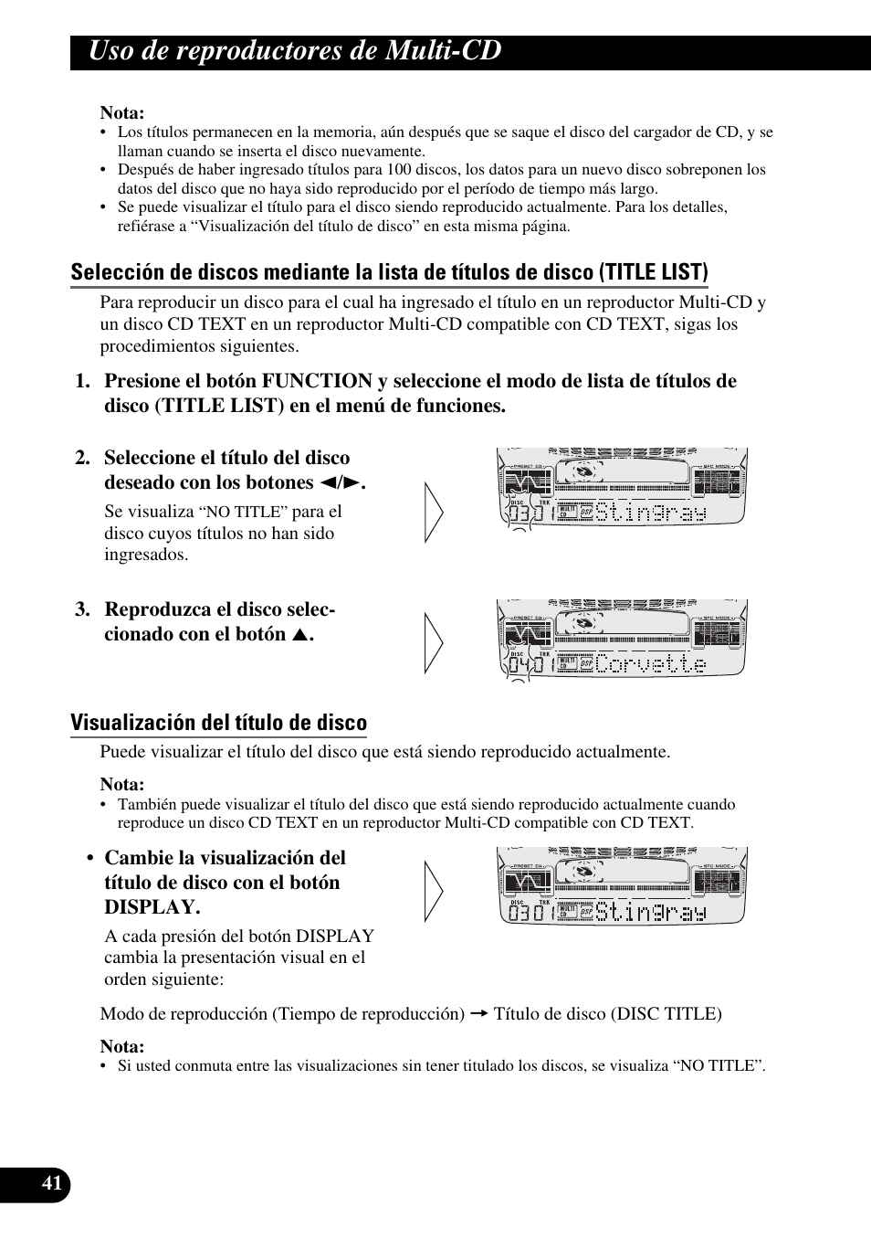 Uso de reproductores de multi-cd, Visualización del título de disco | Pioneer FH-P6600R User Manual | Page 166 / 188