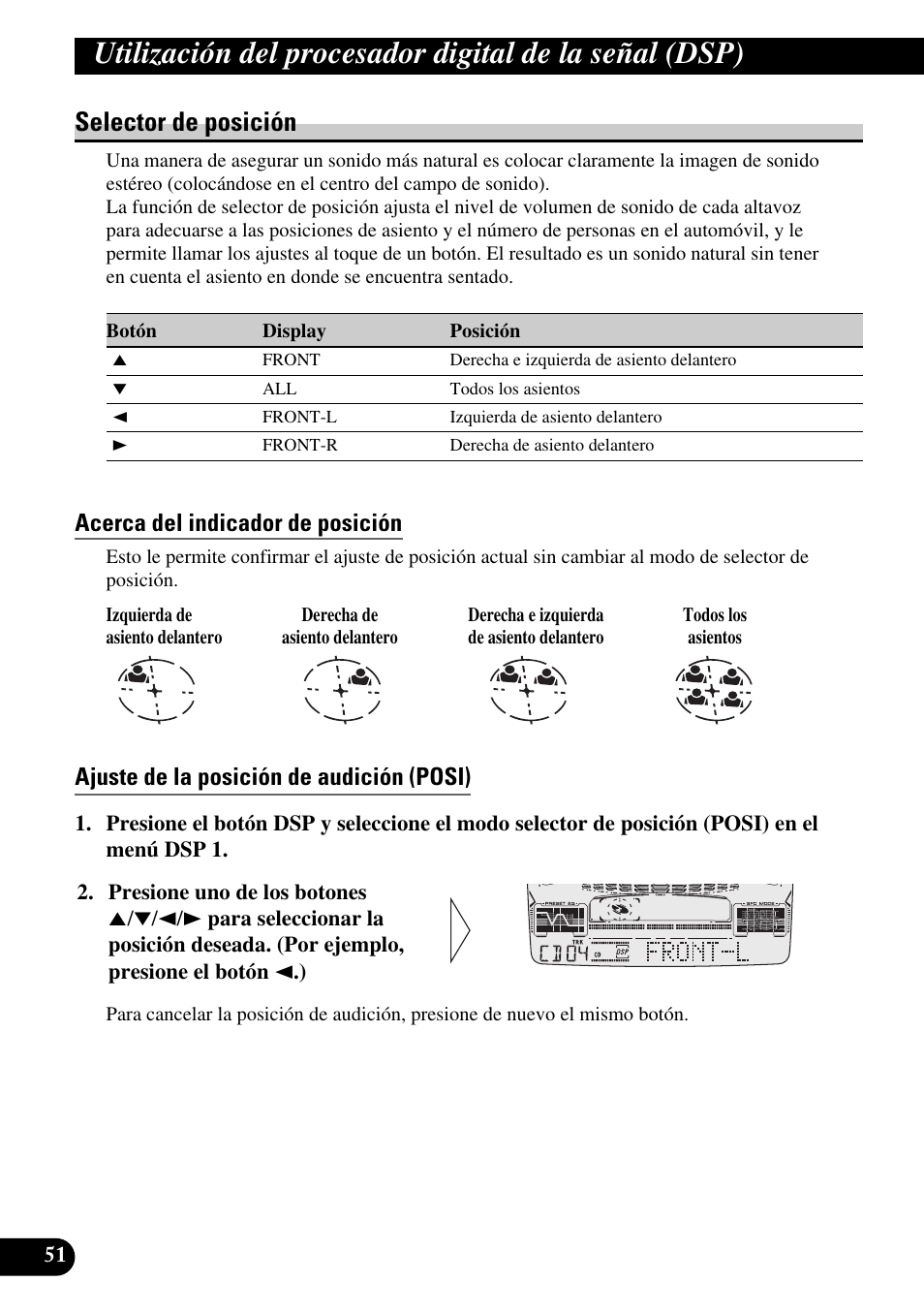 Selector de posición, Acerca del indicador de posición, Ajuste de la posición de audición (posi) | Pioneer FH-P6600R User Manual | Page 176 / 188