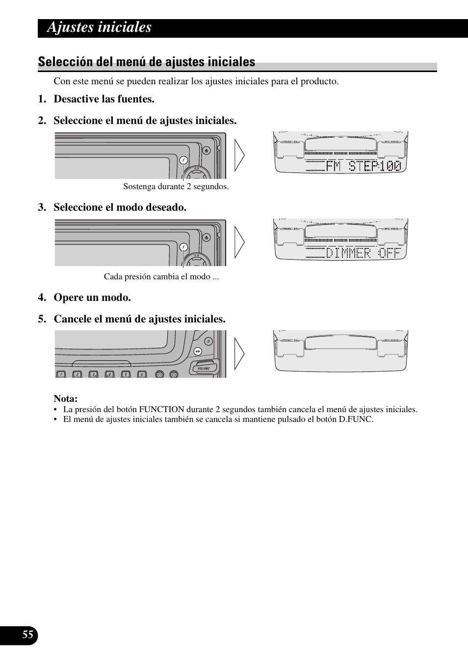 Ajustes iniciales, Selección del menú de ajustes iniciales | Pioneer FH-P6600R User Manual | Page 180 / 188