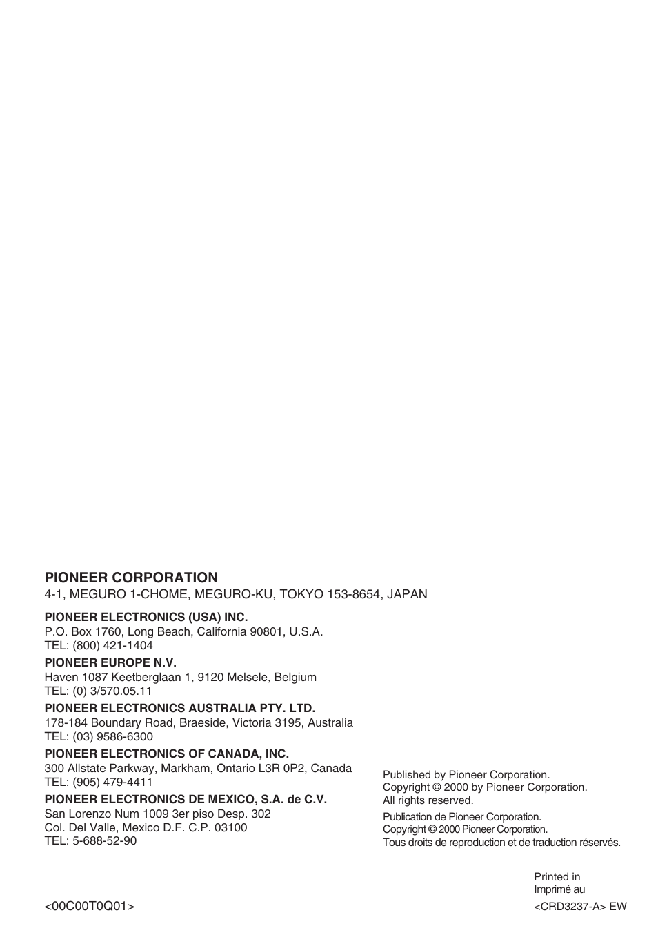 Pioneer FH-P6600R User Manual | Page 188 / 188