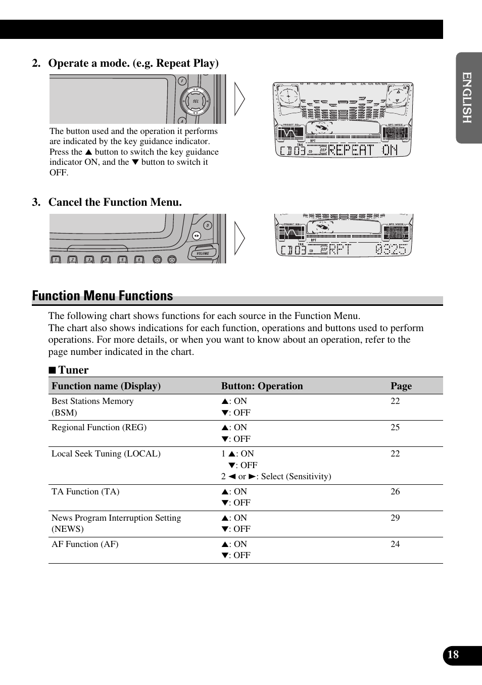 Function menu functions | Pioneer FH-P6600R User Manual | Page 19 / 188