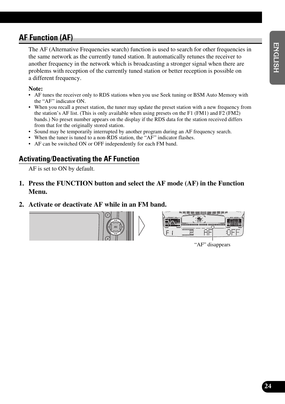 Af function (af), Activating / deactivating the af function | Pioneer FH-P6600R User Manual | Page 25 / 188