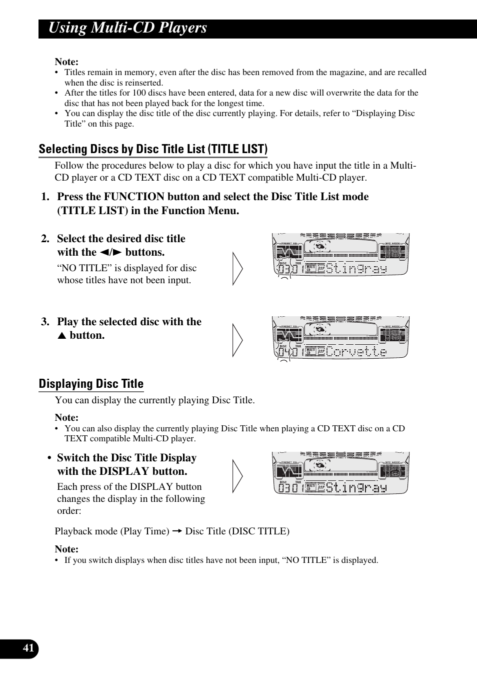 Using multi-cd players, Selecting discs by disc title list (title list), Displaying disc title | Pioneer FH-P6600R User Manual | Page 42 / 188