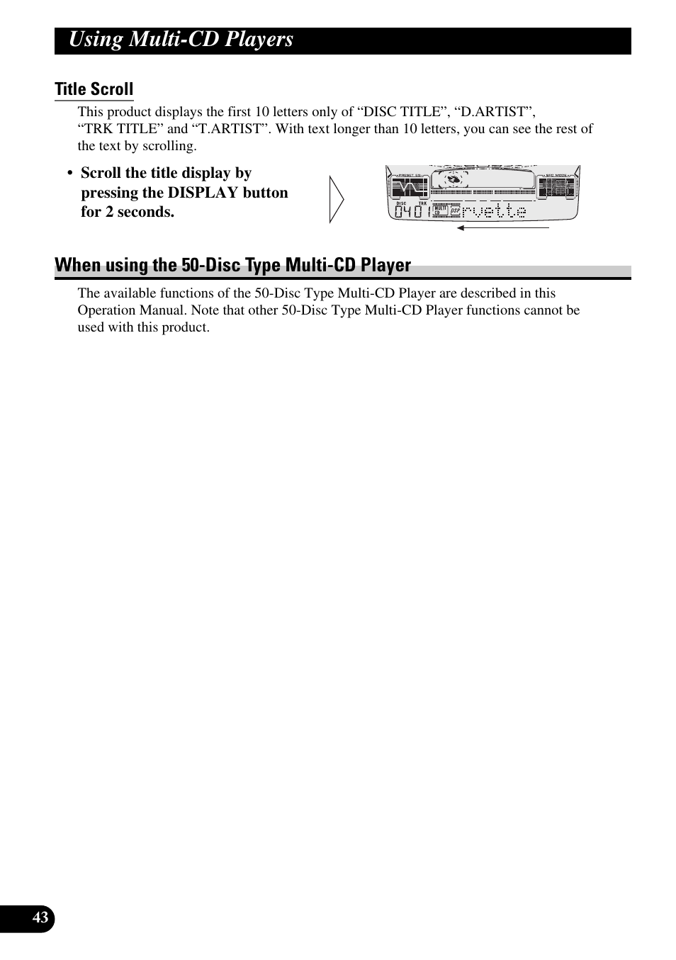 When using the 50-disc type, Multi-cd player, Using multi-cd players | Pioneer FH-P6600R User Manual | Page 44 / 188