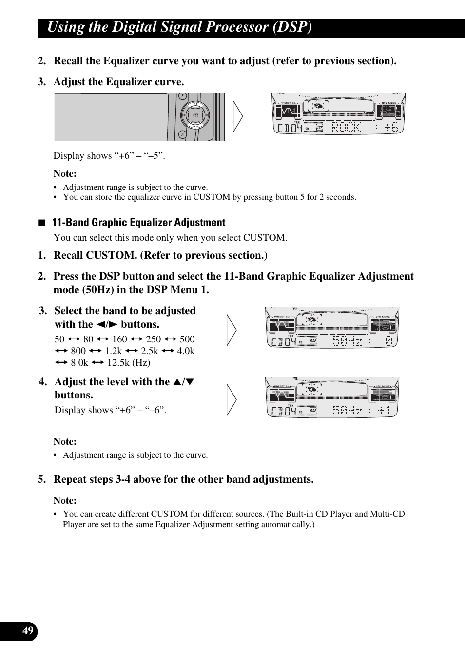 Using the digital signal processor (dsp) | Pioneer FH-P6600R User Manual | Page 50 / 188