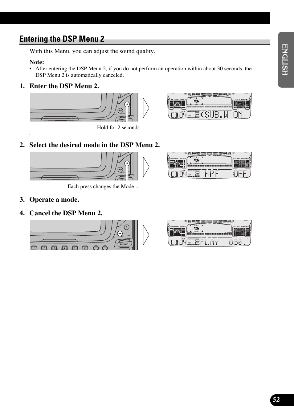 Entering the dsp menu 2, Subwoofer output (sub.w), Subwoofer setting adjustment (80hz) | High pass filter (hpf) | Pioneer FH-P6600R User Manual | Page 53 / 188