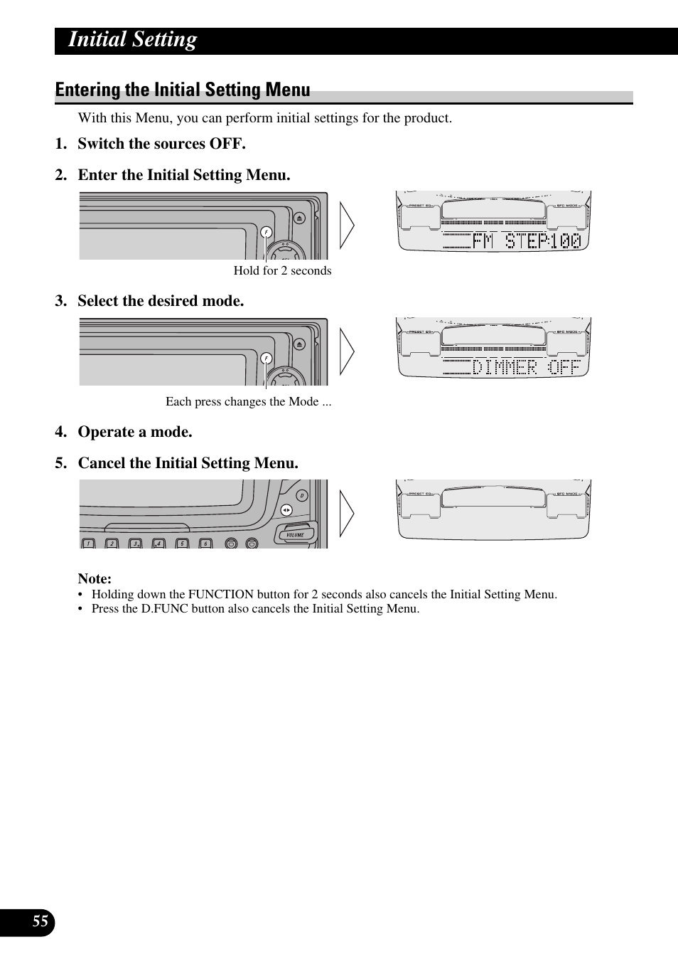 Initial setting, Entering the initial setting menu | Pioneer FH-P6600R User Manual | Page 56 / 188
