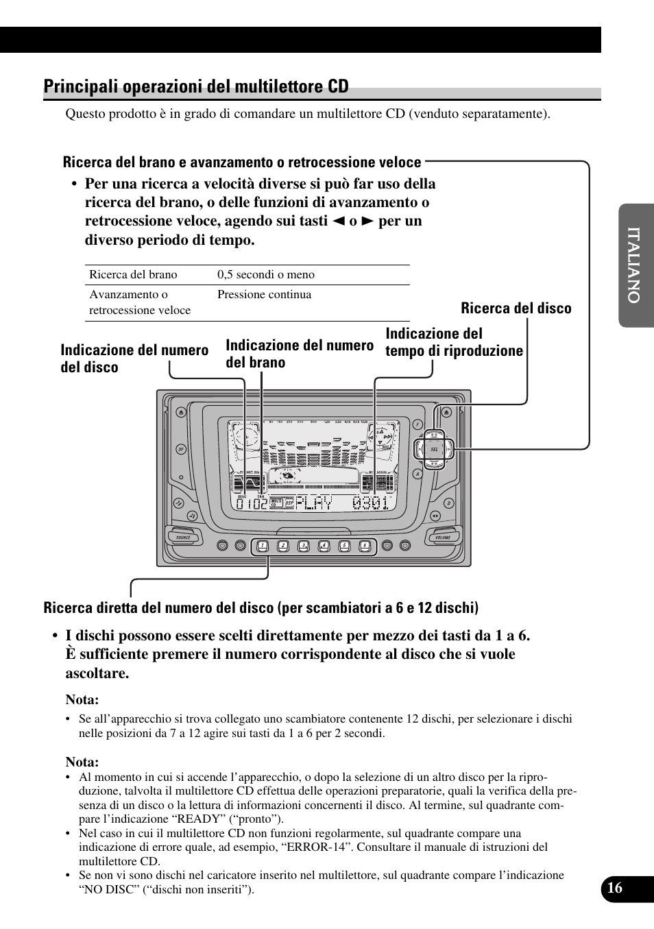 Principali operazioni del multilettore cd, Ricerca del disco | Pioneer FH-P6600R User Manual | Page 79 / 188