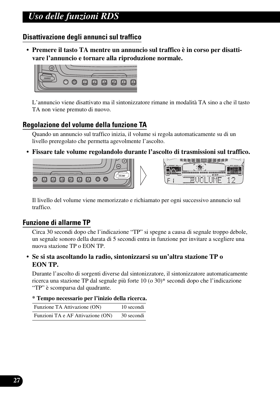 Uso delle funzioni rds, Disattivazione degli annunci sul traffico, Regolazione del volume della funzione ta | Funzione di allarme tp | Pioneer FH-P6600R User Manual | Page 90 / 188