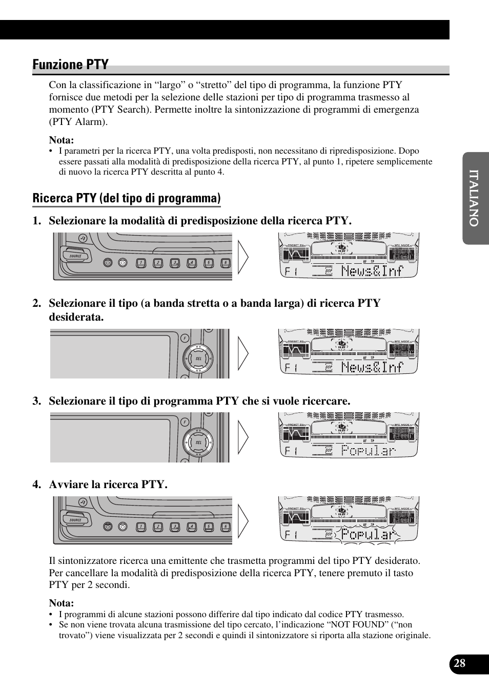 Funzione pty, Ricerca pty (del tipo di programma), Allarme pty | Disattivazione della ricezione di annunci, Lista dei tipi di programmi (pty), A title (english) | Pioneer FH-P6600R User Manual | Page 91 / 188