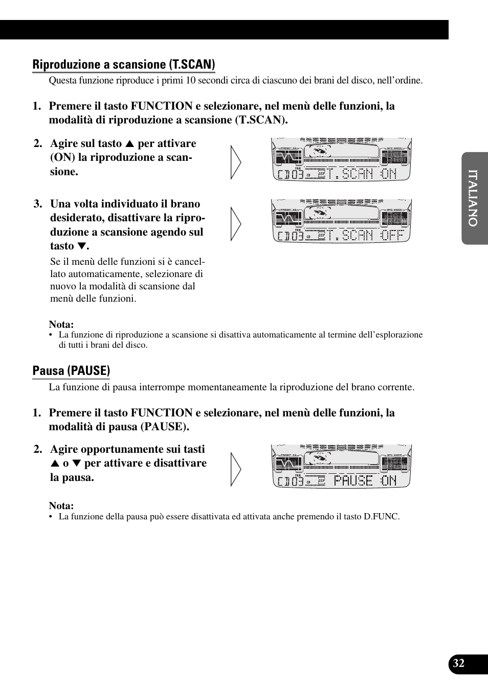Riproduzione a scansione (t.scan), Pausa (pause) | Pioneer FH-P6600R User Manual | Page 95 / 188