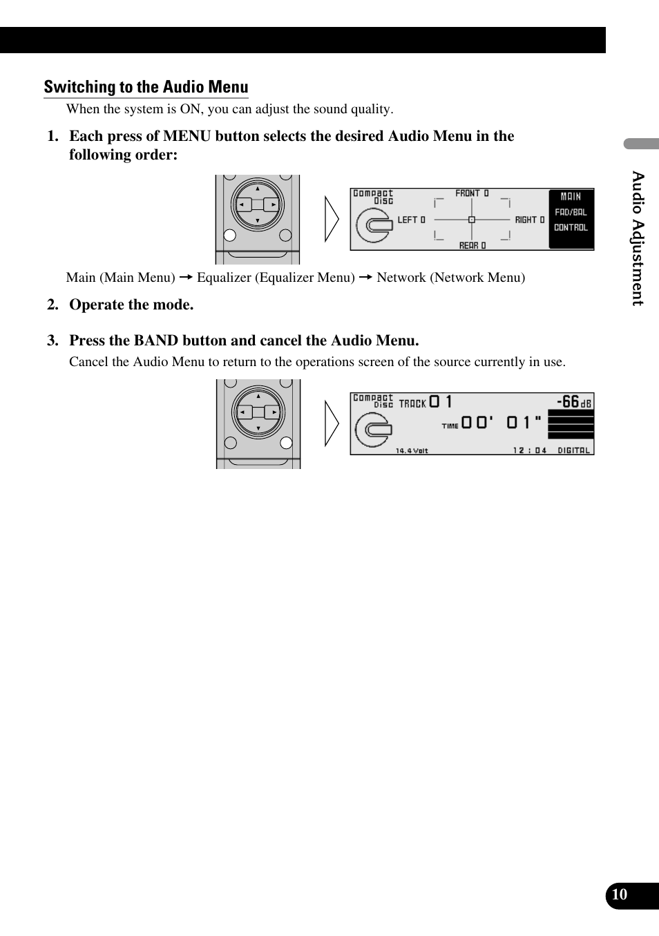 Switching to the audio menu | Pioneer DEQ-P90 User Manual | Page 11 / 58