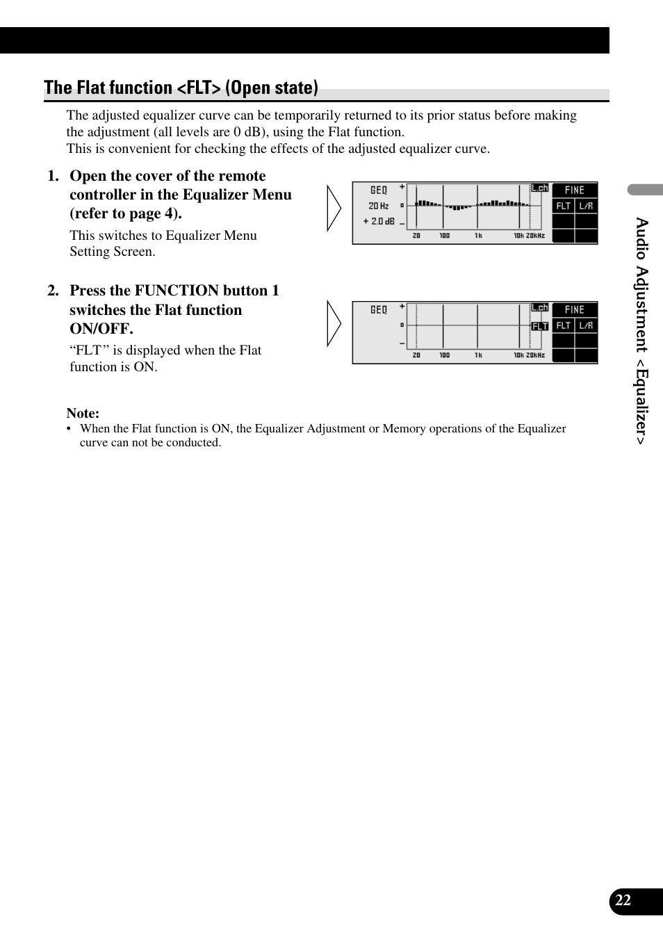 The flat function, The flat function <flt> (open state) | Pioneer DEQ-P90 User Manual | Page 23 / 58