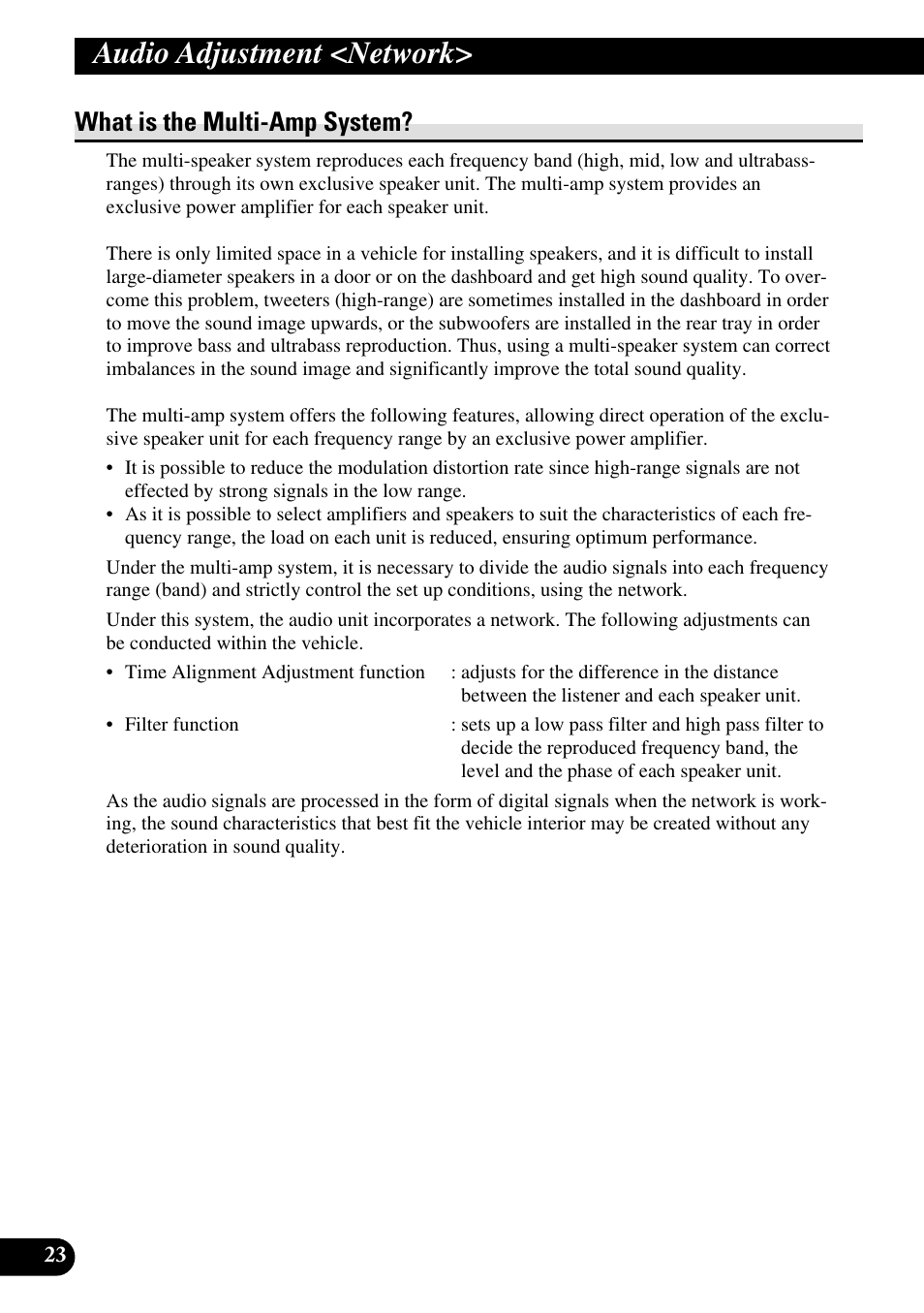 Audio adjustment <network, What is the multi-amp system | Pioneer DEQ-P90 User Manual | Page 24 / 58