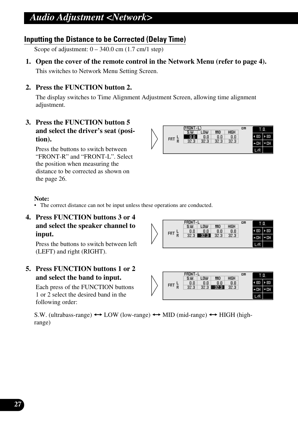 Inputting the distance to be corrected, Audio adjustment <network | Pioneer DEQ-P90 User Manual | Page 28 / 58