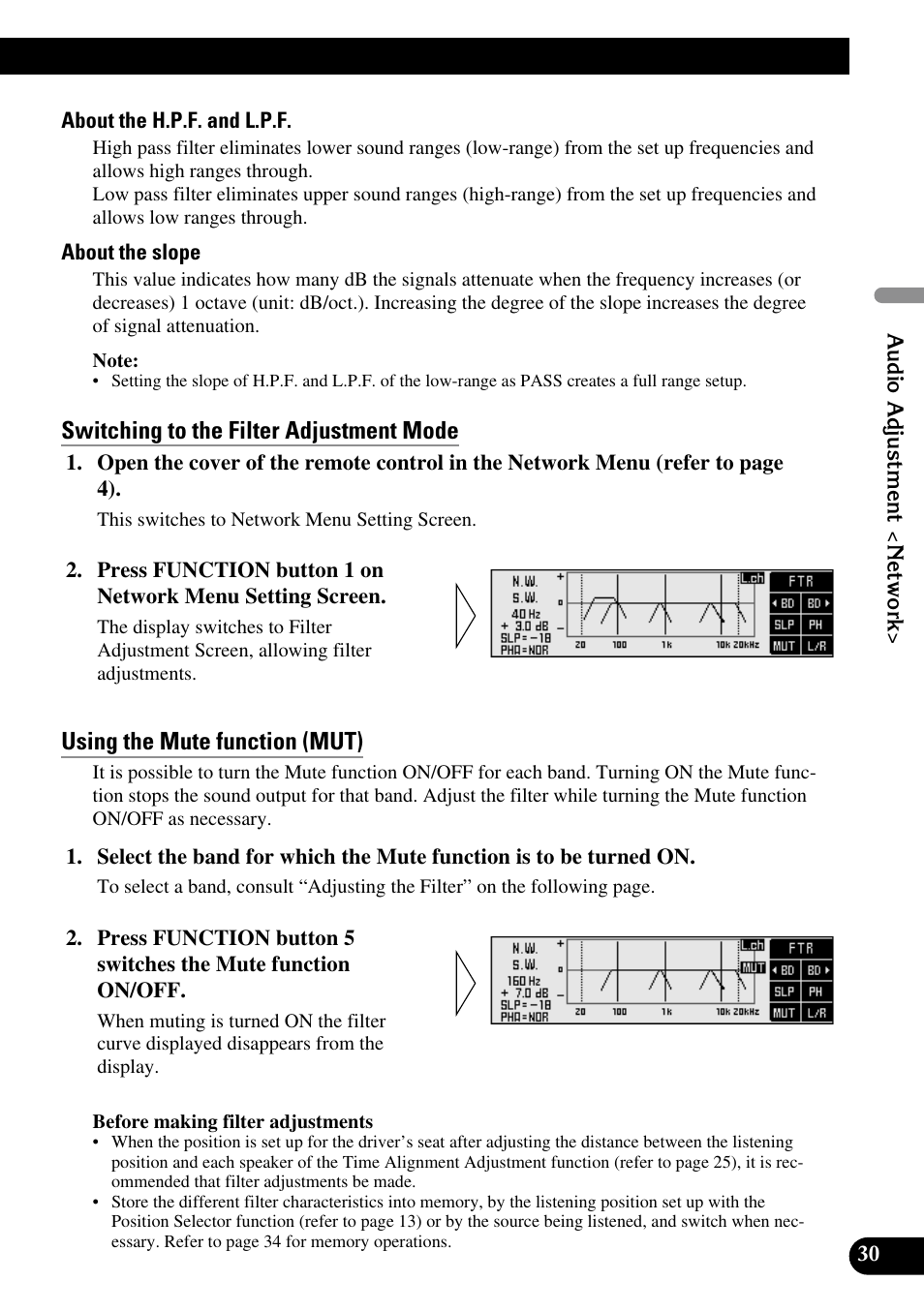 Switching to the filter adjustment mode, Using the mute function | Pioneer DEQ-P90 User Manual | Page 31 / 58
