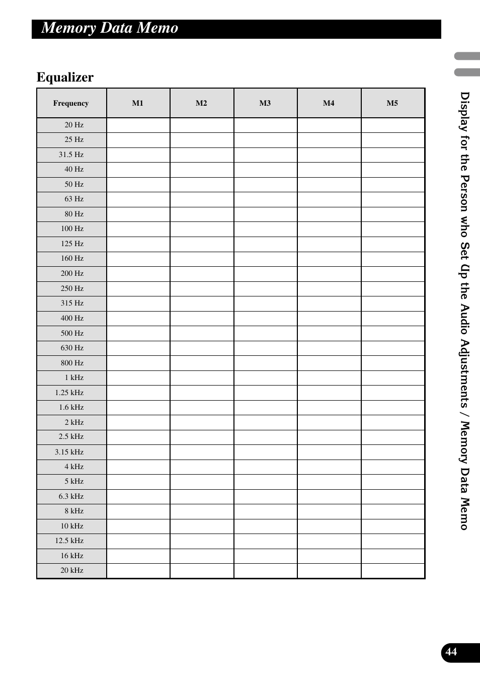 Memory data memo, Equalizer | Pioneer DEQ-P90 User Manual | Page 45 / 58