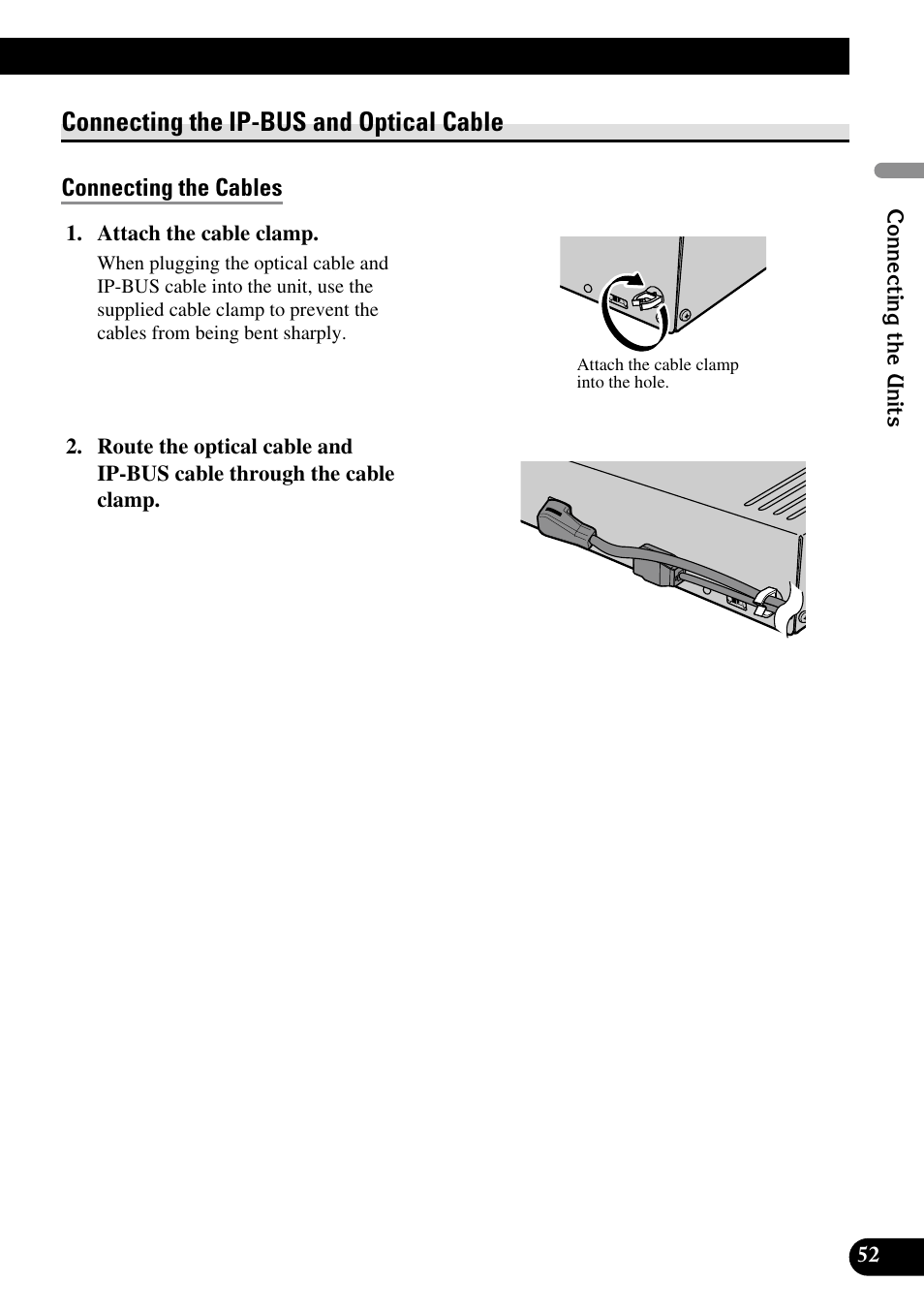 Connecting the ip-bus and optical cable, Connecting the cables | Pioneer DEQ-P90 User Manual | Page 53 / 58